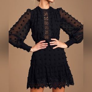 Lulu’s “Lust or Love” Black Embroidered Lace Long Sleeve Dress
